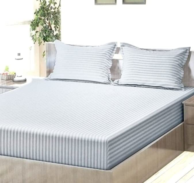 SHOMES | Premium Soft Cotton Striped Elastic Fitted Bedsheet King Size with Two Pillow Covers- Color Light Grey, Size: 72 x 78x 8 Inches (B0BR27F2SL) Amazon Price History, Amazon Price Tracker