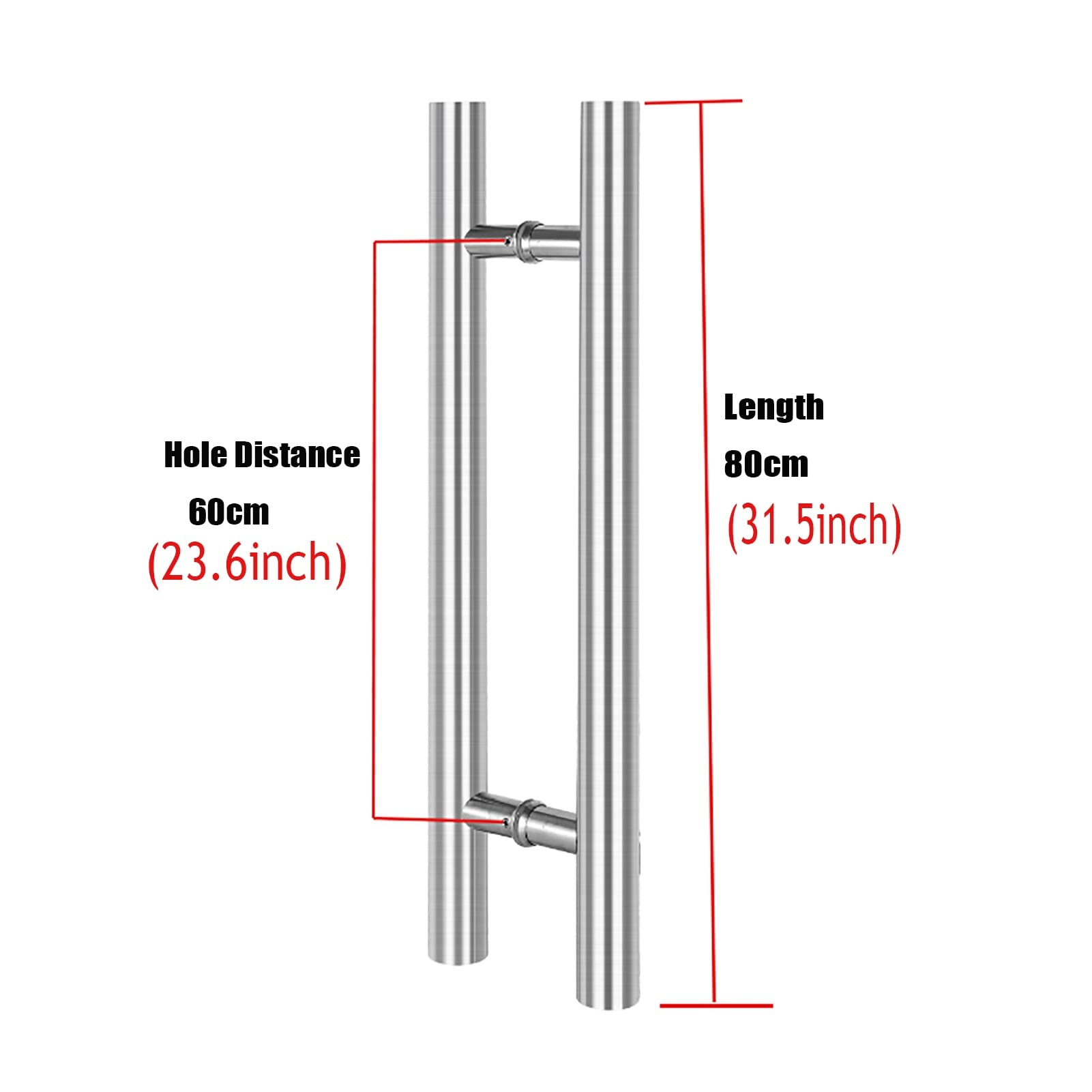 Klamka ze stali nierdzewnej do drzwi drewnianych i szklanych, dwustronna, 80 cm, w pełni szczotkowane wykończenie, trwały i elegancki design.