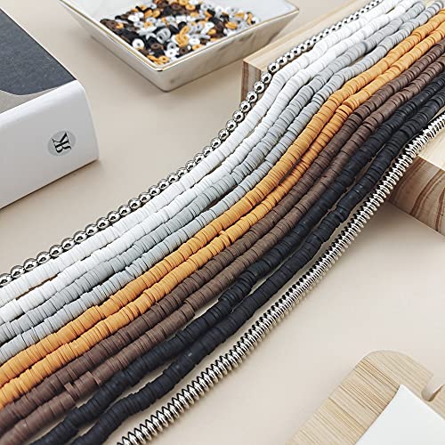Bocar 6mm 10 Strands Clay Beads Kit Vinyl Flat Handmade Polymer Clay Beads with 2 Strands Alloy Spacer for Jewelry Making Necklace Bracelet Earrings Finding (CB-001-mix 4) - Image 2