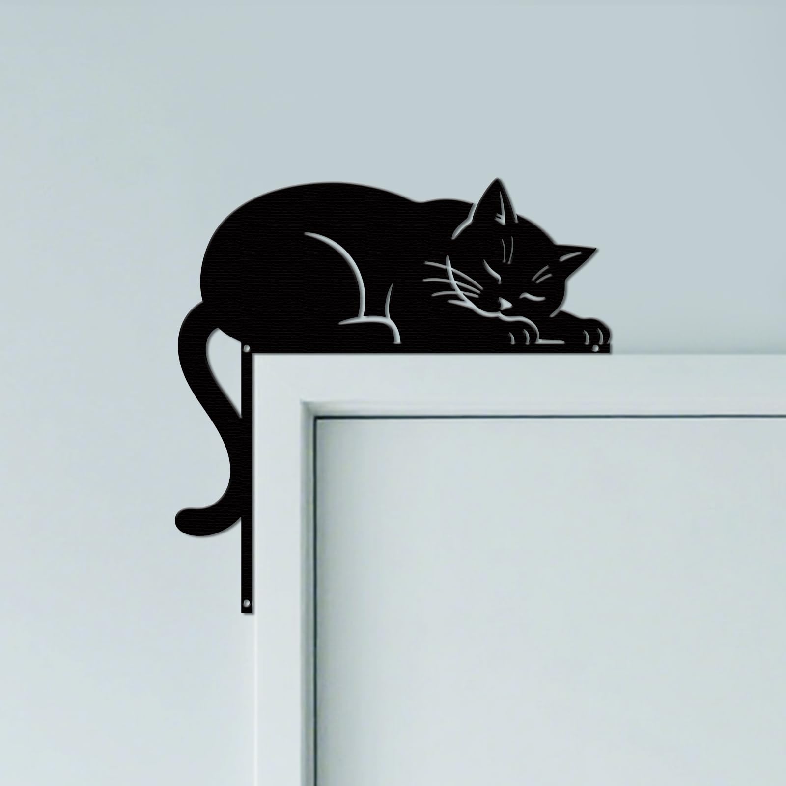 CUTHOLLOW Sleeping Cat Door Topper Sign Wall Art Decor, 9.8"x9.8" Double-sided Metal Unique Hanging Above Door Frame Corner Accent for Home Front Door Hallway Baseball Room Entryway — image 1