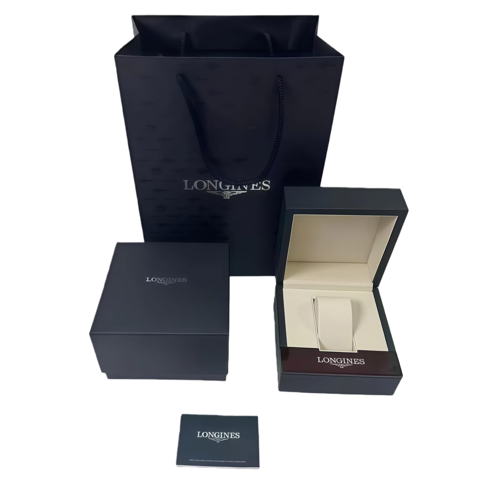 Ensemble Coffret Cadeau Montre Homme Emballage Complet Sac Transport Carton Extérieur Bois Bleu pour Longines PrimaLuna