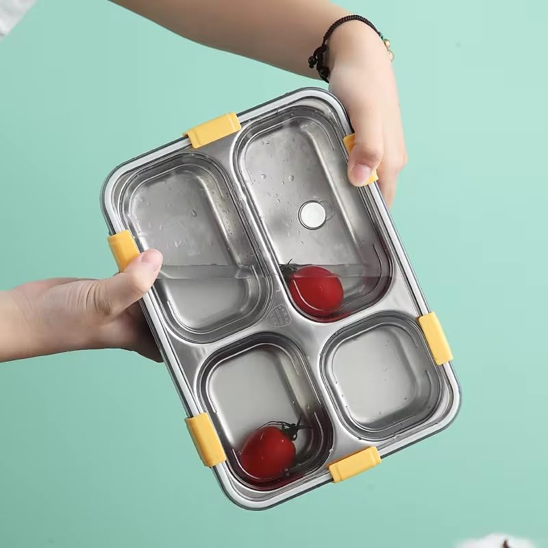 Image of KEMETHY Stainless Steel Lunch Box, 4 Compartment, Insulated, Airtight, Leak Proof, BPA Free (4 Compartment Lunch Box)