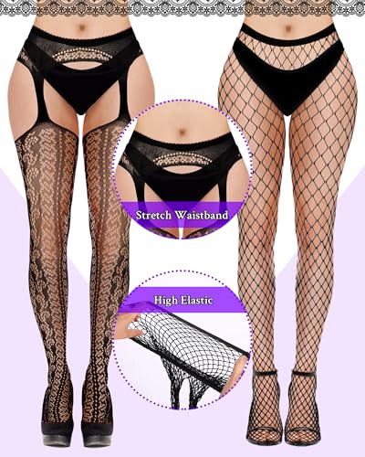 Geyoga 6 Pairs Women Fishnet Stockings Thigh High Garter Suspender Pantyhose Lingerie Gift2