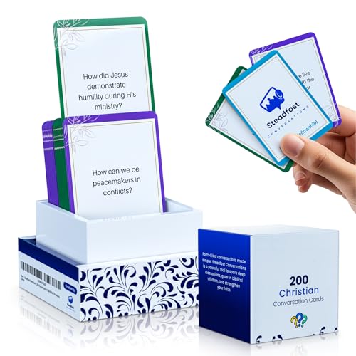 Steadfast Selections Christian Conversation Cards Game - 200 Faith-Based Conversation Starters for Bible Games Study Youth Groups & Family - Christian Card Games for Meaningful Discussions About God