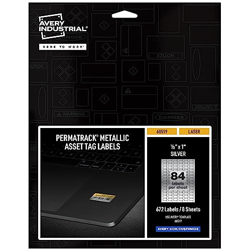 Image of Avery Metallic Asset Tag Labels, 1 /2 inch x 1 inch, Laser Printable Tags, 672 Waterproof Labels (60519)