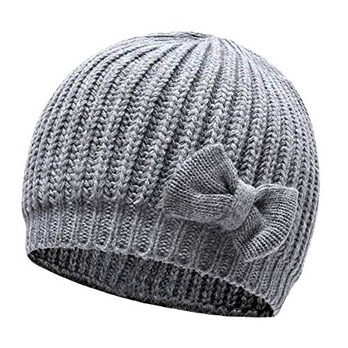 Sunowo Baby Strickmütze,Mädchen Strickmütze Unisex Baby Mütze Unifarbe Mütze Baby Wintermütze Bowknot Beanie Hüt Baby Geschenk für Mädchen,Grau,M(2-3Y) Cover