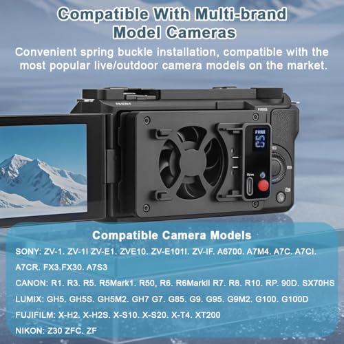 Image of ZORBES Live Stream SLR Camera Cooler, 5-Speed Camera Attachment Cooling Fan, USB Rechargeable Camera Cooling Fan, Secure Spring-loaded Clamp, LCD Real-time Battery Display, One Button Control