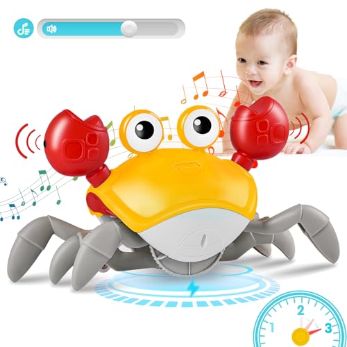 Image of Crawling Crab Baby Toys with Music&Speed Control, Tummy Time Toys for 3 4 5 6 7 8 9 10 11 Boy Girl, Dancing Walking Crawly Crab for Babies Toddler Infant 6-12 12-18 Months Kid 1-3, 1st Birthday Gifts