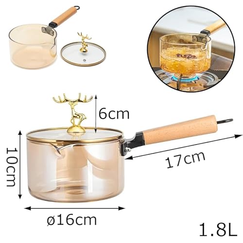 Oceano Pentola Vetro Borosilicato 1.8L Pentolino Cottura Resistente Al Calore Piano Gas Casseruola Con Coperchio Pasta Noodles Zuppa Brodo Latte Pappe (Pentolino Con Manico) - 2