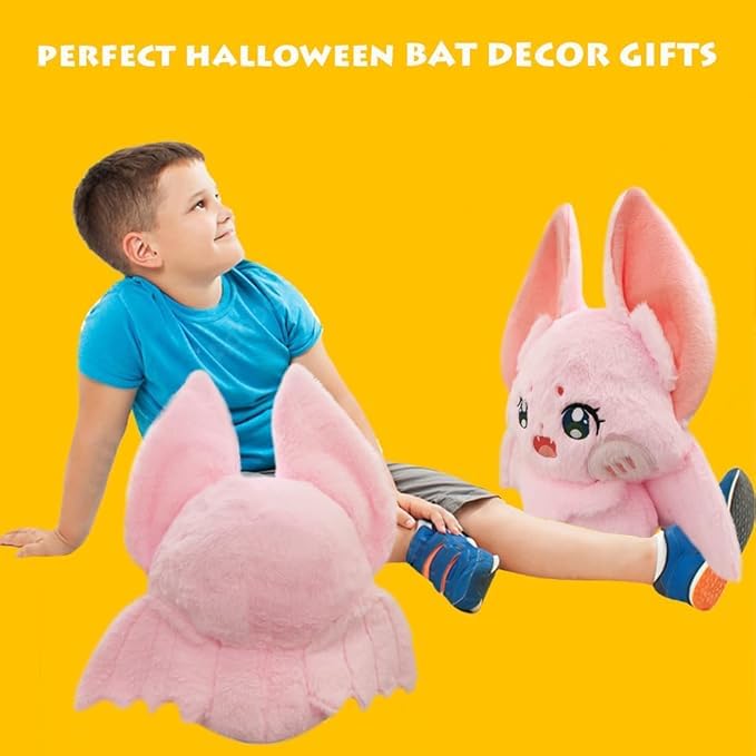 Image of Furry Pink Bat Plush Pillow Cuddly Stuffed Bat Gifts /13.7''