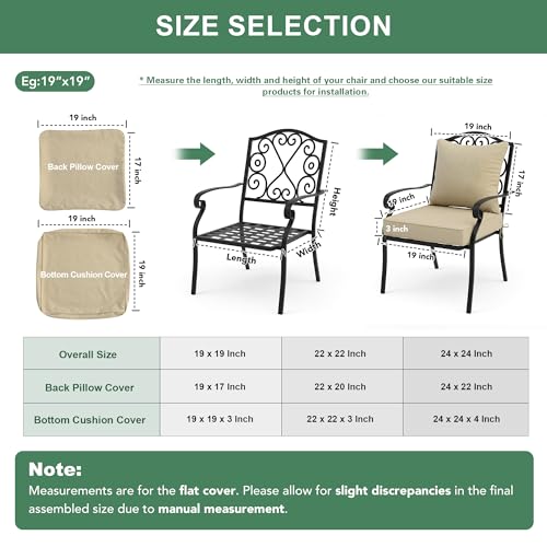 Image of Summsun Outdoor Chair Cushions 24 x 24 Inch, Faux Linen Patio Furniture Cushions, Water Resistant Backrest and Deep Seat Cushion Set with Ties, Removable Cover, Non-Slip Bottom, Nature