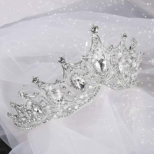 Cocide Silver Crown For Women Baroque Queen Crown And Tiara For Women Crystal Headband Mermaid Crown Princess Tiaras Hair Accessories For Bride Party Bridesmaids Halloween Costume Cos-Play Gift #TOP6