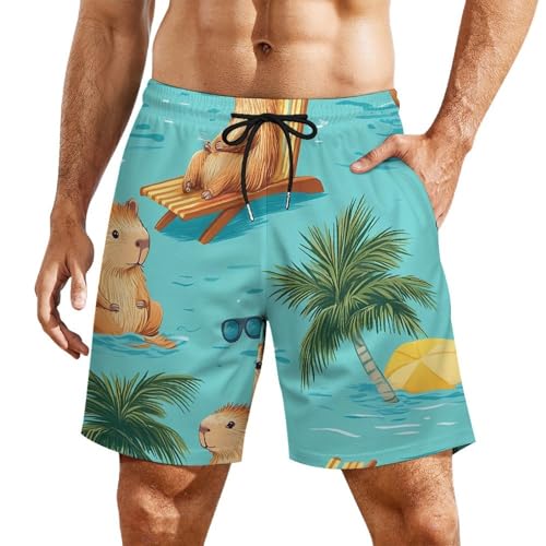 Cute Capybaras Beach Men's Board Shorts Swimsuit Beach Pants Swimwear Bathing Suits
