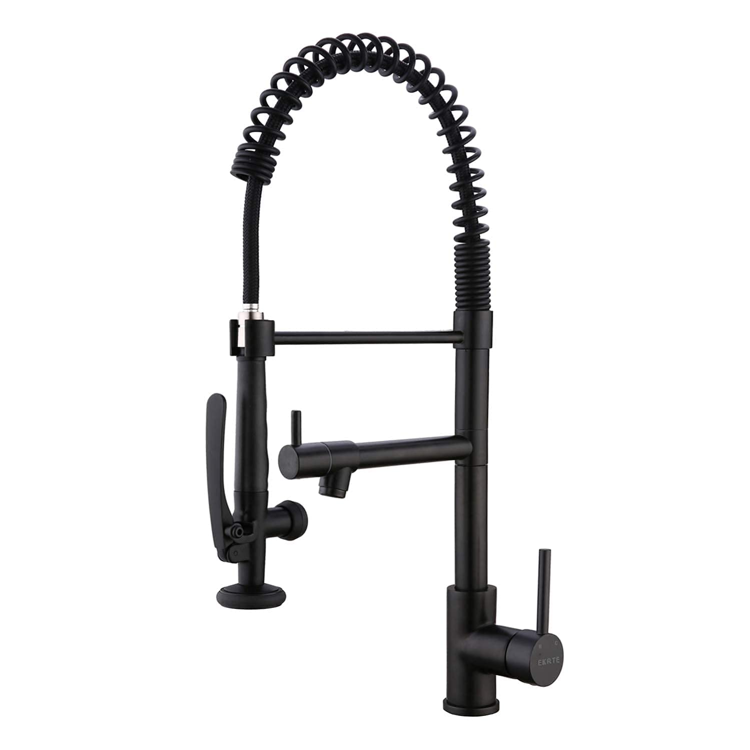 Mxxqrhf Black/Gold Heavy Duty Commercial Style Kitchen Sink Faucet, Single Handle Pre Rinse Spring Sprayer Kitchen Faucets, High Arc Pull Down Matte Kitchen Faucet (Brushed Gold)