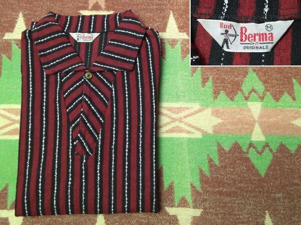 50s~60s vintage USA BUD BERMA 開襟シャツ 黒 50's Bud Berma オープンカラーレーヨンシャツ - used&vintage