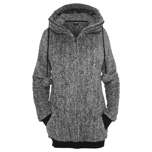 Urban Classics Damen Ladies Melange Teddy Zip Hoody Kapuzenpullover, Mehrfarbig (Blk/Wht 00050), Medium