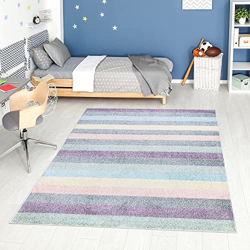 carpet city Teppich Kinderzimmer - Jugendzimmer-Teppich - 80x150 cm - Multi - Modern Streifen-Muster...