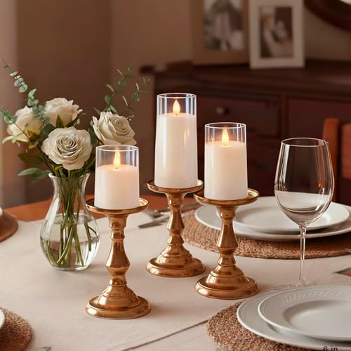 Image of Raycare Battery Operated Flameless Pillar Candles with Remote Timer, White | LED Acrylic Festive Ambience Candle with Realistic Glow for Christmas, Weddings, Mantels, Home Decor, Gift Ideas, Set of 3