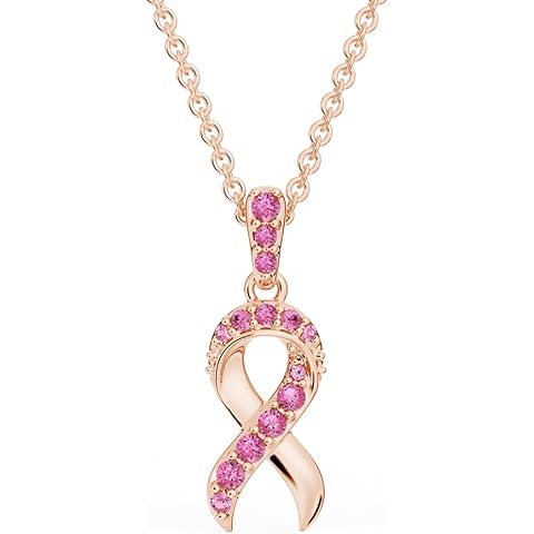 MSBLUE® Pink Ribbon Necklace - Thoughtful Breast Cancer Gifts for Women, Sterling Silver with 14K Rose Gold Plated Finish & Elegant Gift Box