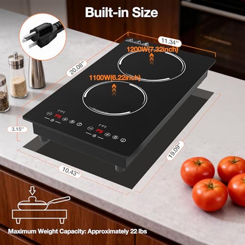 Image of Double Induction Cooktop, Portable Induction Stove Hot Plate with 9-Level Touch Control, Safety Lock, Auto Shutoff Timer Setting, Overheating Protection for Apartments, RVs, Camping