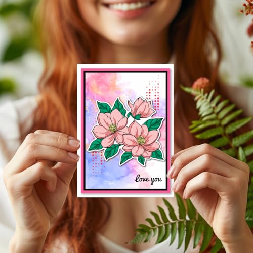 GLOBLELAND Magnólia carimbos e flores transparentes matrizes de corte de folhas com estênceis de pin