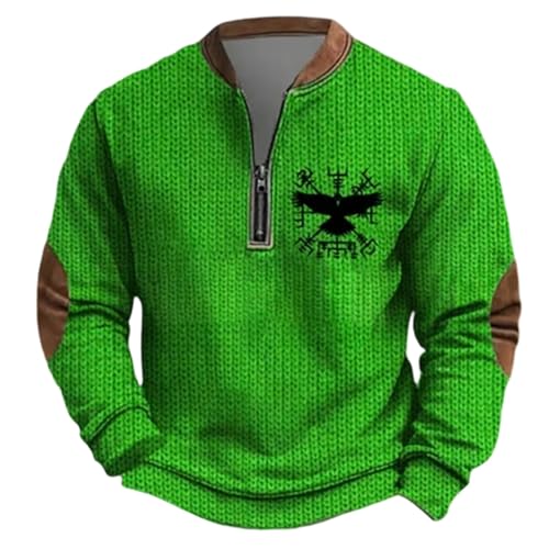Pull homme col demi-zip avec motif mythologie nordique tricot doux