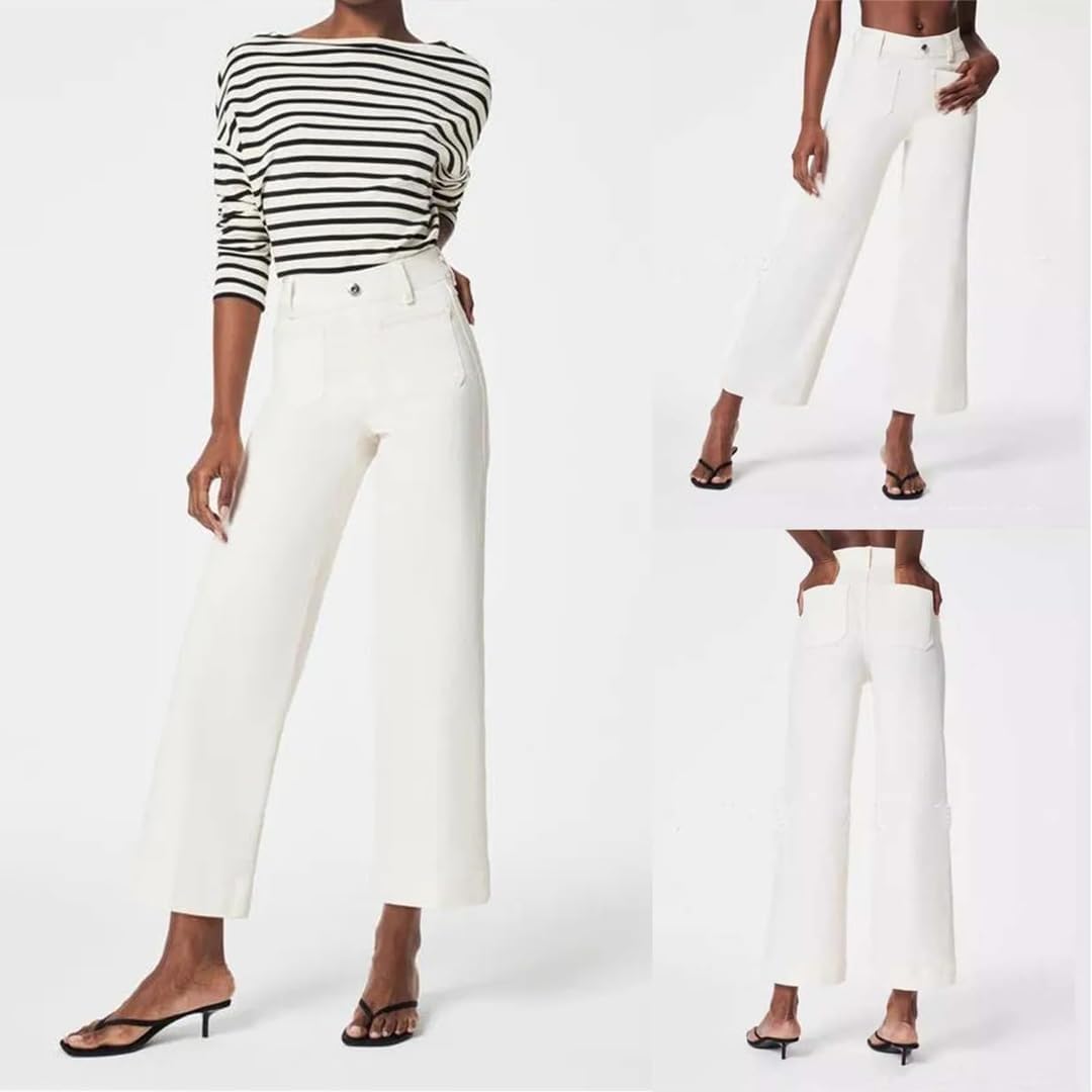 Oprah's Favorite Women's High Waisted Tummy Control Sailor Wide Leg Trouser Cropped Wide Leg Baggy Stretchy Denim Jean (Blue,Small) - Image 6