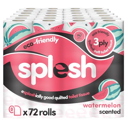 Splesh by Cusheen Toilet Roll 72 Rolls - Watermelon Scent Bulk Family Pack | Soft 3 Ply Quilted Bathroom Tissue Loo Rolls | Eco-Friendly Sustainable Toilet Paper