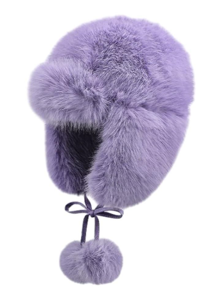 Chapeau d'hiver en fourrure violet pour les sorties en plein air et les vacances au ski