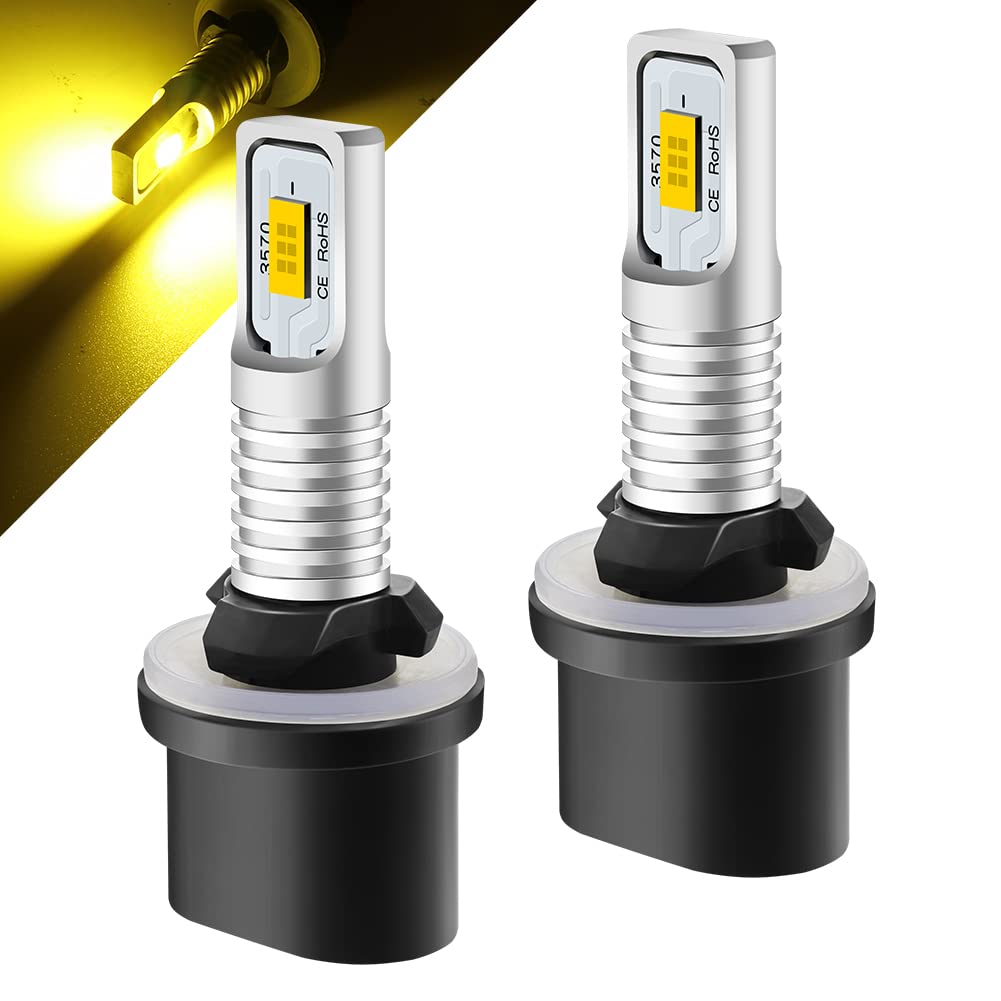 DC/AC 9-36V 899 880 LED Fog Light Bulb,Amber 3000K 7W 1600LM 2 x 3570 Chips 892 893 884 885 LED Fog Light Bulb for Cars,Trucks,SUVs.(2-Pack).