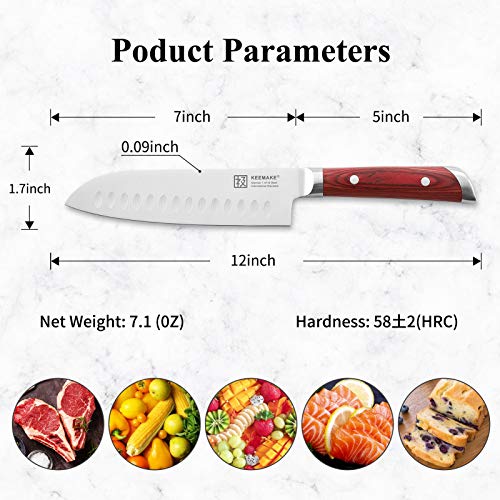 KEEMAKE Santoku Knife-7" Japanese Chef Knife-German High Carbon Stainless Steel-Ergonomic Pakkawood Handle-Multi Purpose-Cutlery for Meat & Veggie - Thumbnail 5