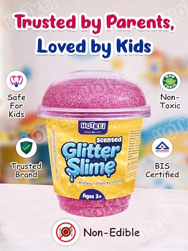 Image of HOTKEI Pink Glitter Slime for Kids 3+ Years Super Stretchy Soft and Smooth Shiny Non-Toxic Sparkle Fun Slime Toy Birthday and Return Gift for Boys and Girls