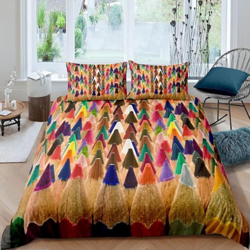 Funda Nordica Cama 180 Crayón Funda de Edredón 260x240 cm 3D Hai Ropa de Cama 3 Piezas de Microfibra Hipoalergénica y 2 Fundas de Almohada 50x75cm, t1965