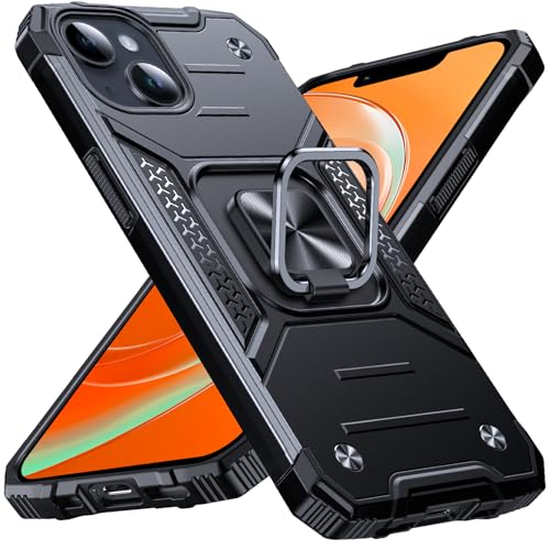 Image of Anqrp Heavy Duty Case for iPhone 13 Mini Case with Enhanced Ring Holder Grip Stand, Military Grade Shockproof Rugged Drop Protective Silicone Hard Slim iPhone 13 Mini Phone Case Cover, Matte Black