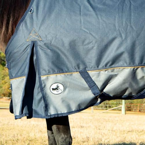 Jeffers Economy Plus Turnout Blanket with Standard Neck for Horses – 1200 Denier Waterproof Shell, 240g Polyfill Insulation - Breathable Weatherproof & Warm Equine Blankets, Navy & Gray – 84 inches