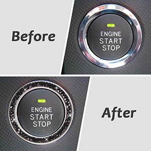 Image of ToBeQueen Bling Car Crystal Rhinestone Ring Emblem Sticker, Car Interior Decoration, Bling Car Accessories for Women, Push to Start Button, Key Ignition Starter & Knob Ring (Black)