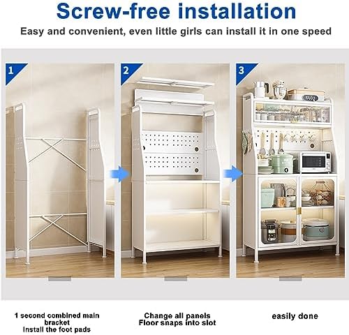 Versatile White Kitchen Storage Cabinet - Space-Saving Baker Rack & Microwave Stand with Flip Door & Pegboard, Perfect for Kitchen, Dining, Living Room - 30in/76cm