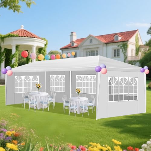 Nyckolas White 10x30 Outdoor Canopy Tent for Party,5 Removable Sidewalls with Windows,Sunshade & Waterproof,Heavy Duty Metal Frame,Easy to Assemble,Perfect for Outdoor Events,Party,Backyard,Camping
