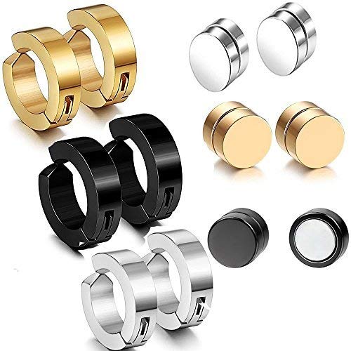 Hunky Dory Black, Silver, Golden Metal Non-Piercing Earrings 3 Combo Stainless Steel Stud and 3 Pairs Magnetic Earrings for Men | Women (6 Pairs) (B08W51NWKD) Amazon Price History, Amazon Price Tracker