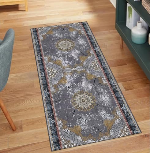 Alfombra de pasillo larga gris 90x200 cm lavable para decoración de dormitorios 2