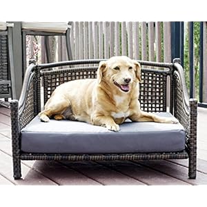   Iconic-Pet-Maharaja-Rattan-Pet-Day-Bed-IndoorOutdoorBrownGrey-Furniture-Pet-Sofa-for-Dogs-Cats-Woven-Rattan-Dog-Bed-Water-Resistant-Machine-Washable-Cushion-Cover-213L-x-280W-x-177Th