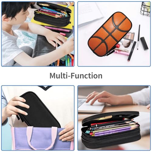 Image of Perinsto Basketball Texture Pencil Case Big Capacity Multi Compartment Stationery Box Pencil Pouch Holder Desk Organizer For School Office Home