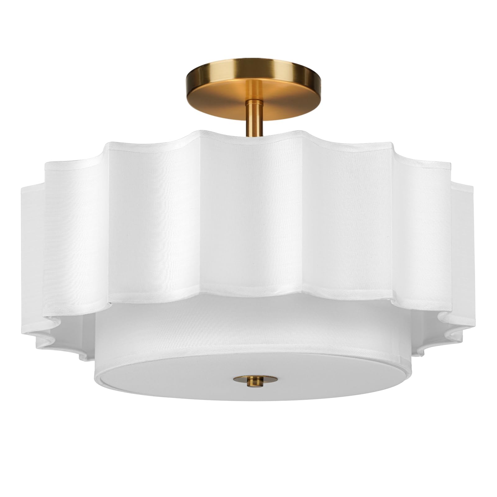 4-Light Semi Flush Mount Ceiling Light Fixture-15.7 inch Close to Ceiling Light with White Fabric Drum Shade Modern Light Fixtures Ceiling Mount for Bedroom Kitchen Hallway Entryway Dining