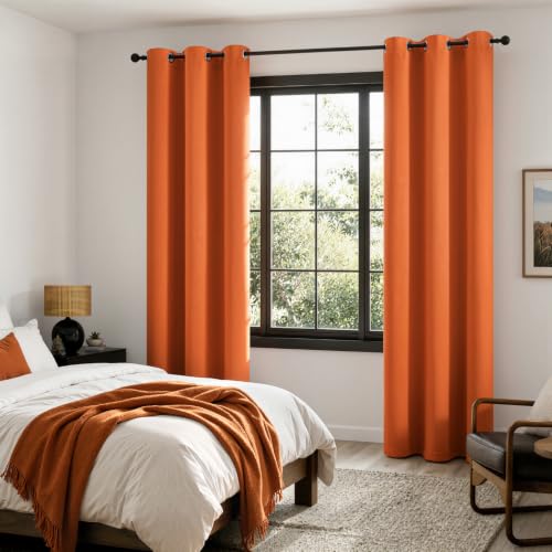 Image of MIULEE Fall Orange 100% Blackout Curtains for Bedroom 40x84 Inch Length | 2 Thick Layers Thermal Insulated Window Curtains with Black Liner, Noise Reducing Grommet, Drapes for Living Room, 2 Panels