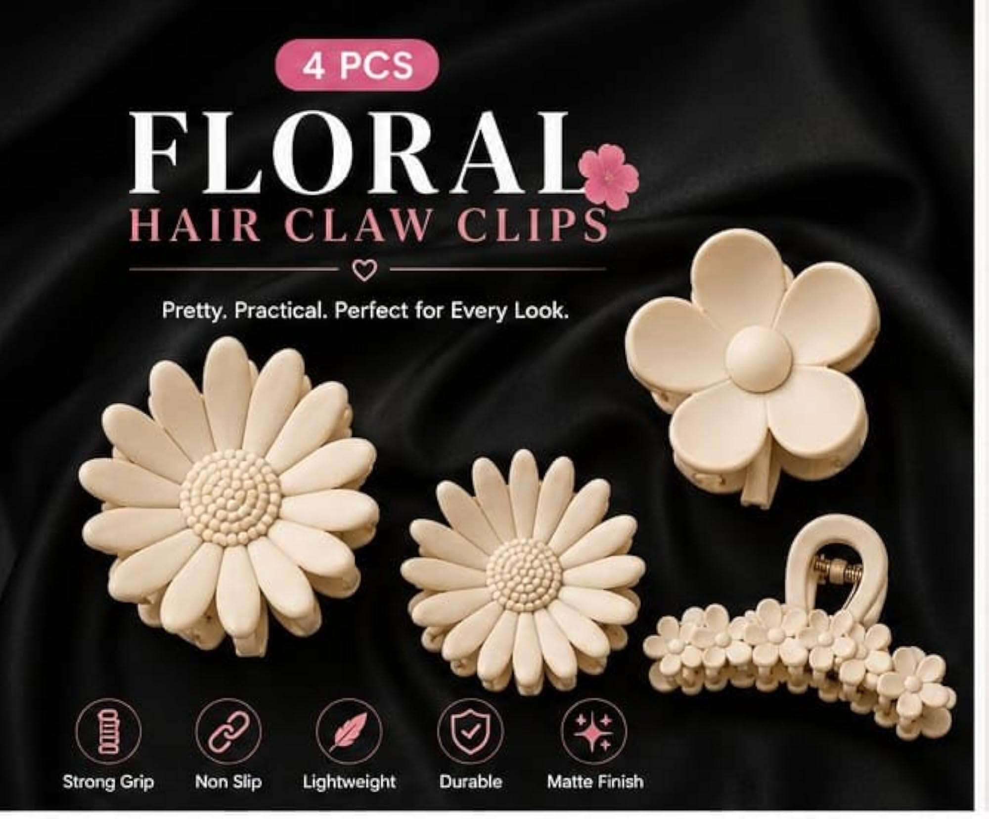 Matte Flower Hair Claw Clips for Women