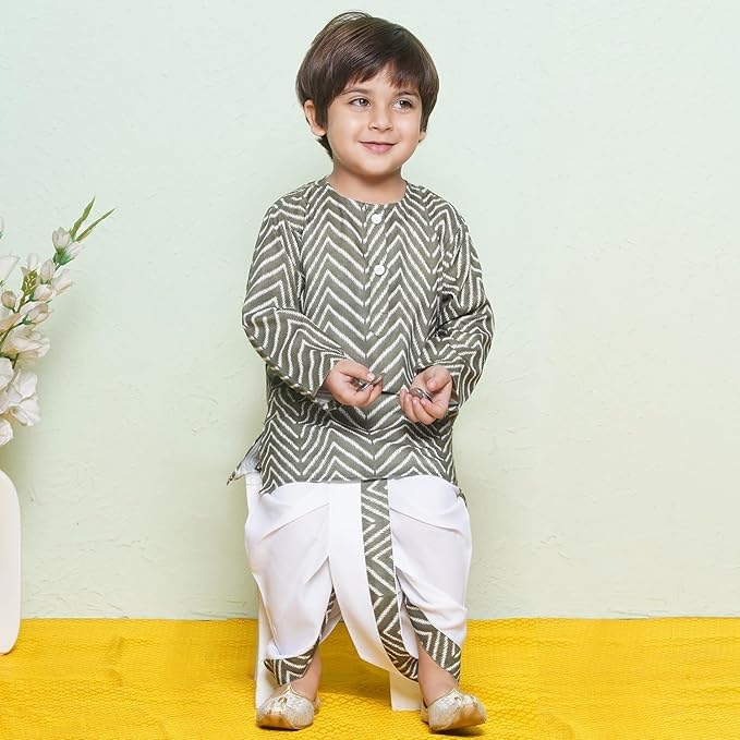 Image of AJ DEZINES Kids Ethnic Wear Pure Cotton Dhoti Kurta Set For Boys