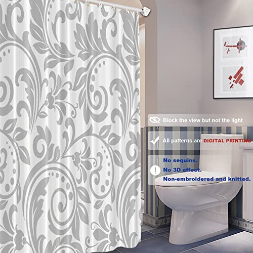 Batmerry Gray and White Shower Curtain,Victorian Style White Flower On Grey Pattern Shower Curtain,Waterproof Fabric Shower Curtains for Bathroom with 72x72 inches - Image 2