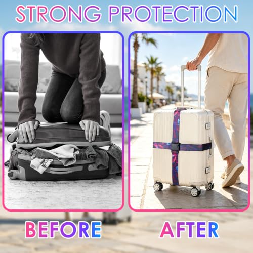 Image of Gutsdoor 2 Pack Luggage Straps for Suitcases, Adjustable Travel Belt, Suitcase Straps with Dual Lock, Quick Release, Over Handle, Luggage Connector Straps & Bright Luggage Belt. (Midnight Leaf)