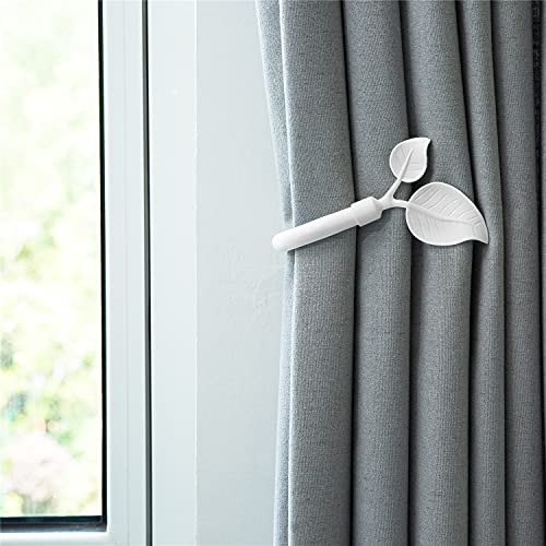 Image of HIKMLK Vintage Ivory White Leaf Shaped Curtain Holdbacks 2pcs, HandmadeMetal Curtain Holders for Wall Family Home Winow Decor, Farmhouse Curtain Tieback for Drapes Window Decoration