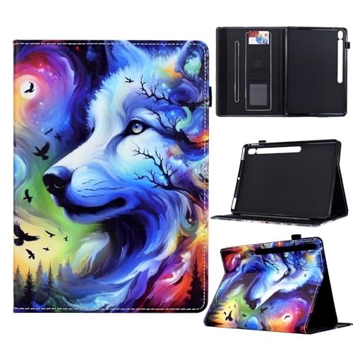 Protection Galaxy Tab S10 FE 11 pouces étui folio d'art loup peint à l'huile